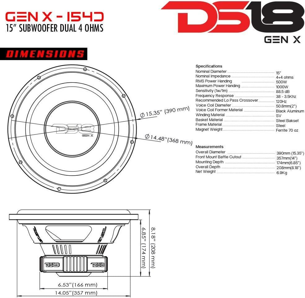 Ds18 Gen X154d 15 Car Subwoofer 1000 Watts 4 Ohm Dvc Carsoundelectronics8