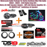 Motorcycle audio package for Harley davidson Bike       Polk audio DB652 + DB692 + DS18 Digital Amp DX4  + Metra 82-9601 speaker adapter          + MPS-AK4 Marine amplifier Kit + BC-HD69PR 6x9" Saddlebag Lid Speaker