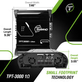 Timpano Audio TPT-3000 1 Ohm 3000 Watts Car Audio Amplifier Fullrange  1 Channel Compact 12 volts Monoblock Fullrange Class D Car Amp