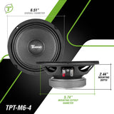 Timpano Audio TPT-M6-4 Midrange 6.5" Shallow Car Speaker 400 Watts Max Peak Power ( PAIR ) 4 Ohm OEM Replacement