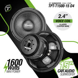 Timpano Audio TPT-T1500-15 D4 15" Car Audio Subwoofer 1600 Watts Dual 4 Ohm Daily Banger