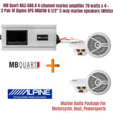 MB Quart NA3-560.4 4-channel marine amplifier 70 watts x 4 +  2 Pair Of Alpine SPS-M601W 6-1/2" 2-way marine speakers (White)