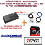 AudioControl ACX-300.1 Mono Powersports/Marine Amplifier 300 Watts RMS x 1 2 Ohm + T-Spec ST-AK8 8GA Power Sport Amplifier Power Wiring Kit