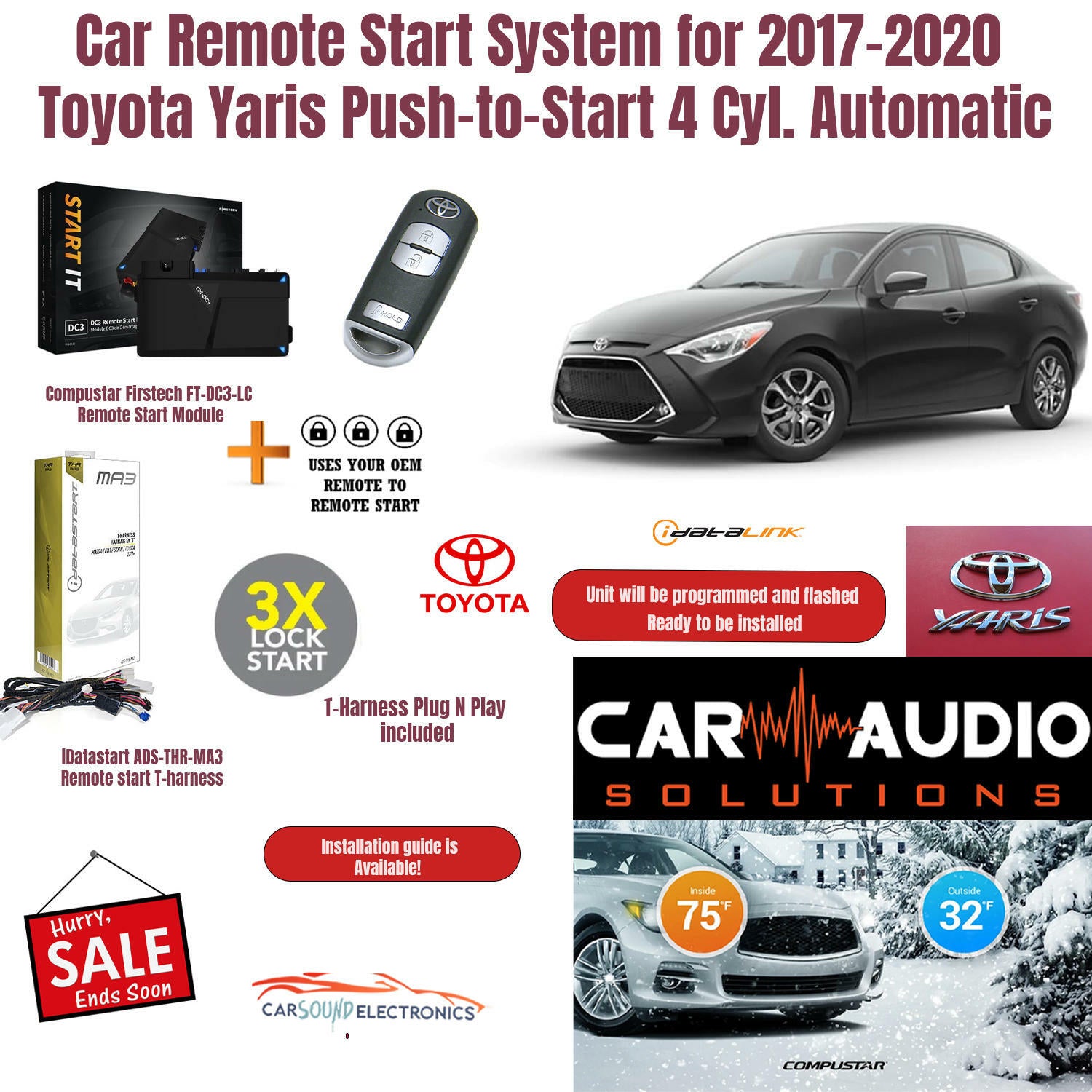 Car Remote Start System for 2017-2020 Toyota Yaris Push-to-Start 4