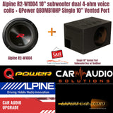 Alpine R2-W10D4 10" subwoofer dual 4-ohm + QPower Single 10" Ported Subwoofer Enclosure