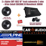 2 x Alpine SWT-10S2 10" truck subwoofer + Orion Cobalt CBA3000.1D Monoblock 3000W