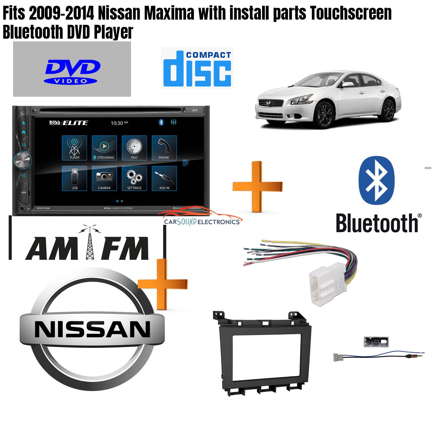 Fits 2009-2014 Nissan Maxima with install parts Touchscreen Bluetooth DVD Player